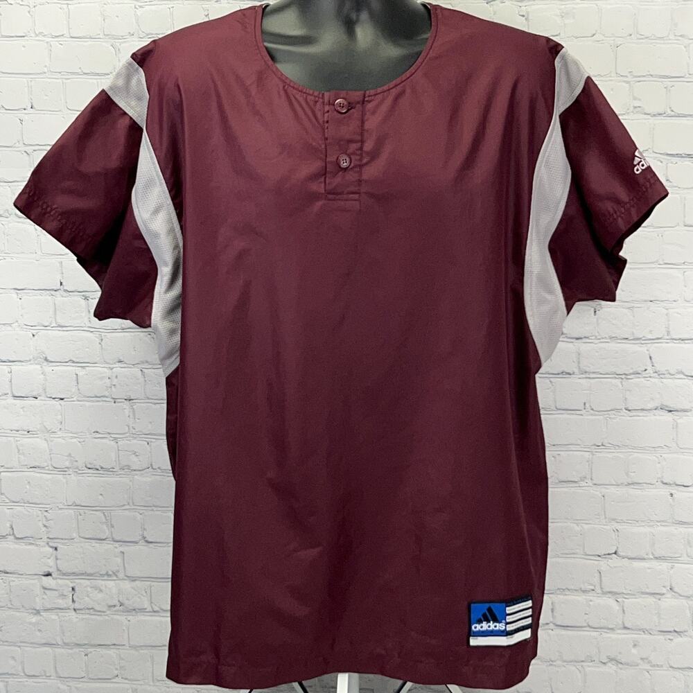 Vintage Y2K Adidas Team Baseball Warm Up Pullover Windshirt L Large Maroon Gray